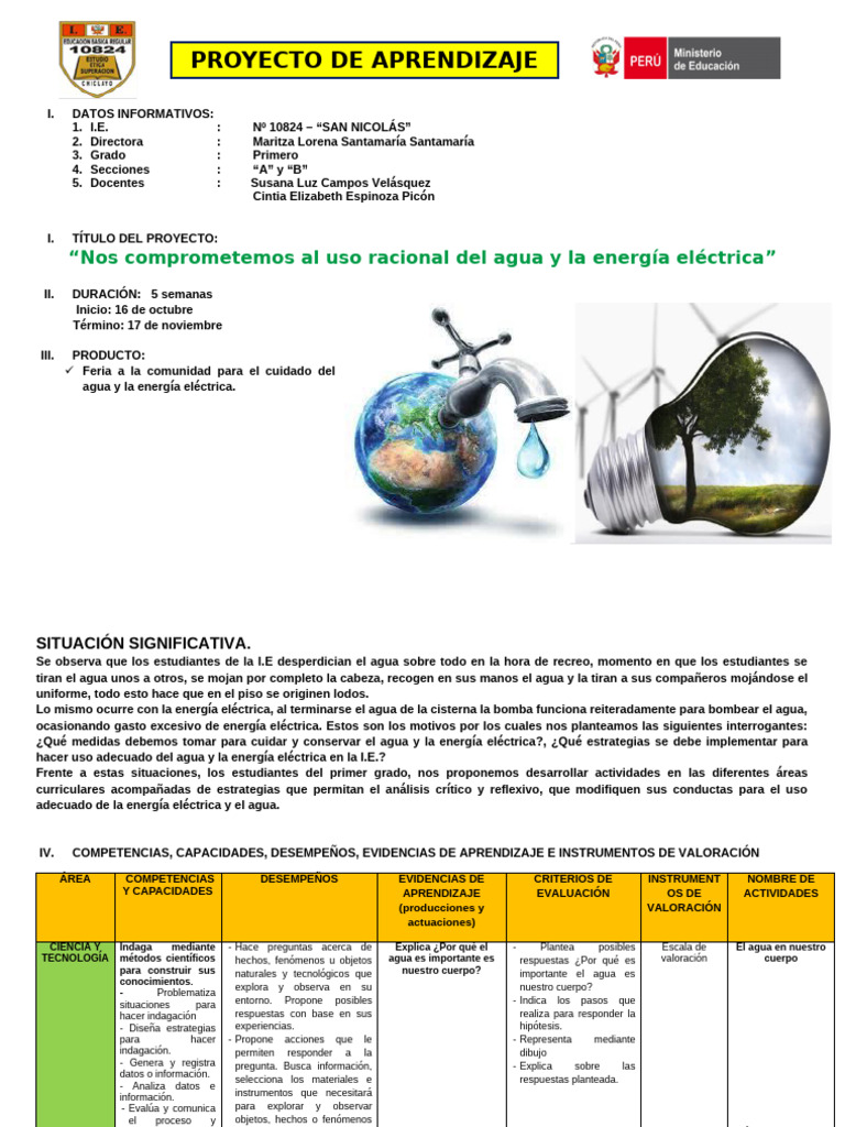 Proyecto de Cuidado del Agua y Energía | PDF | Datos | Escritura