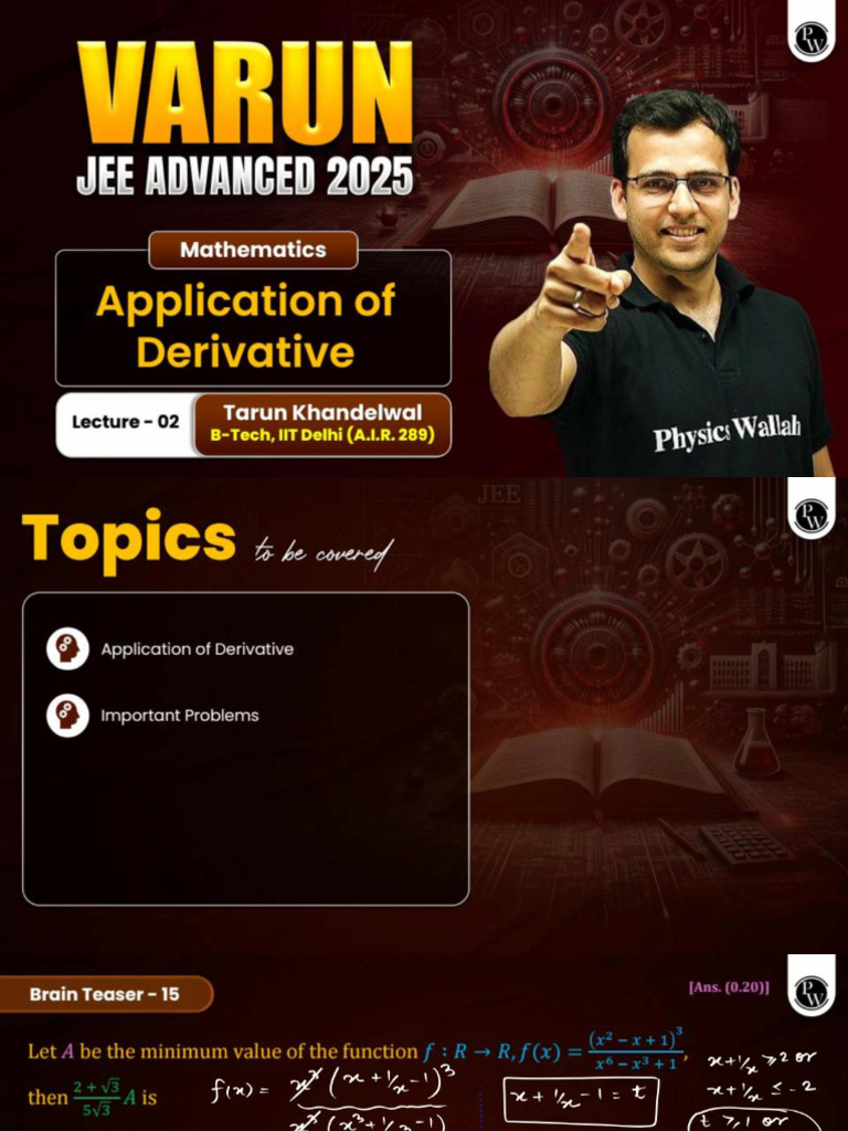 Application Of Derivative 02 Class Notes Varun JEE Advanced 2025.pdf | PDF