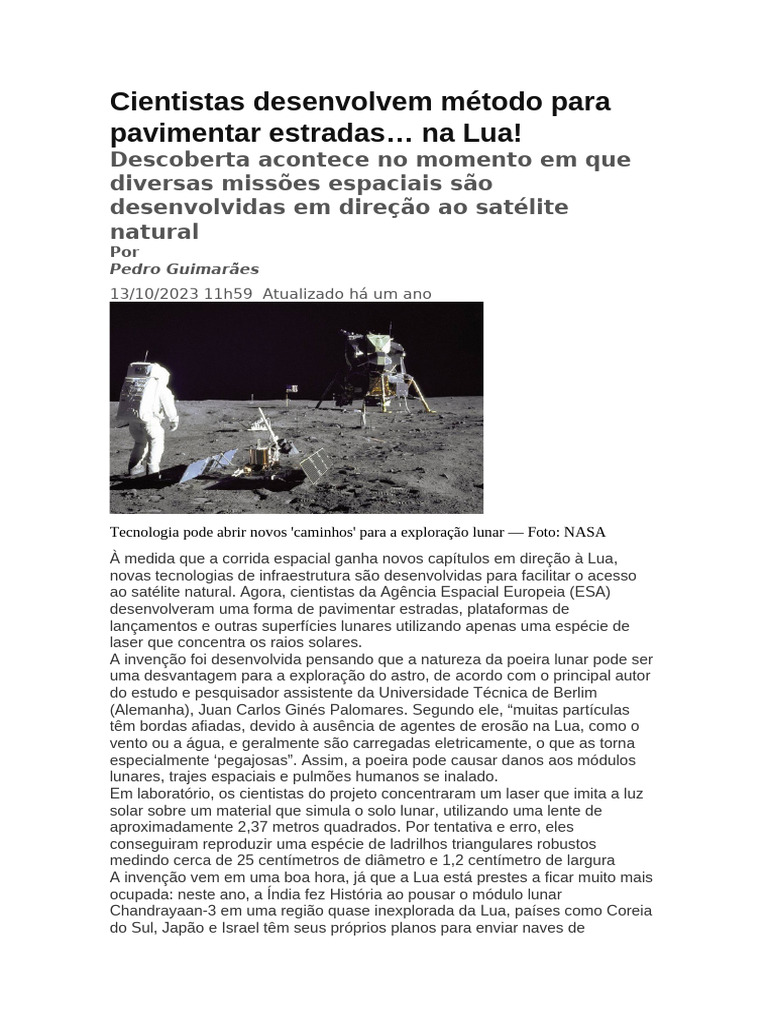 Cientistas Desenvolvem Método para Pavimentar Estradas | PDF | Lua ...