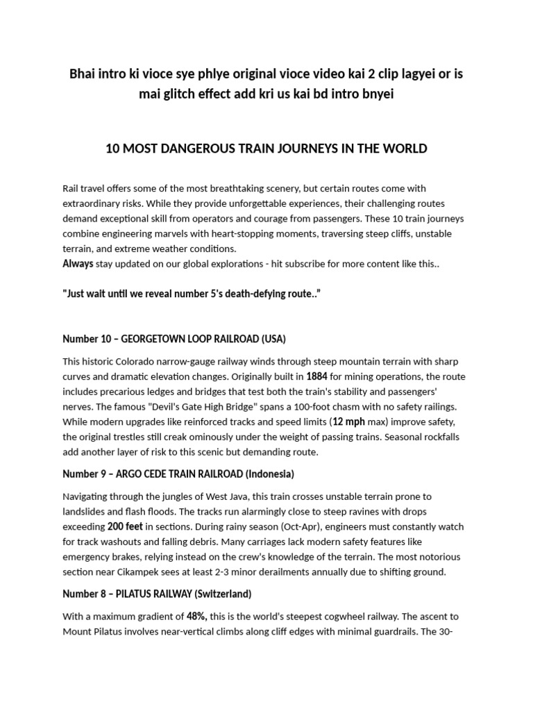 Most Dangerous Train Journeys Worldwide | PDF | Train