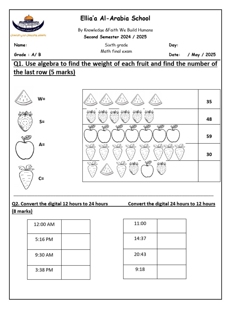 6th Final Exam 2nd Semester | PDF | Mathematics