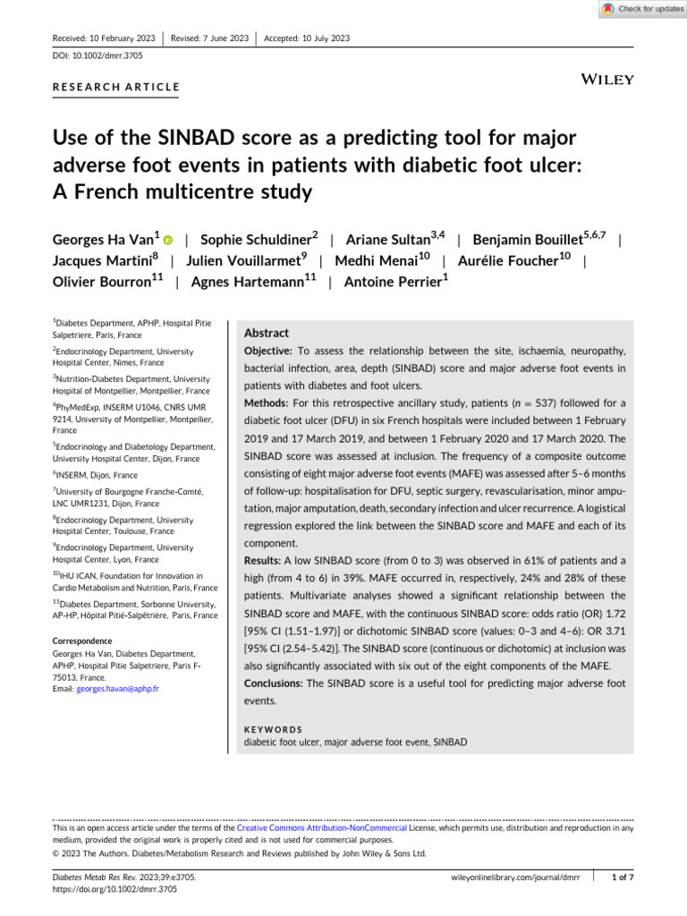 SINBAD Score Predicts Foot Events in Diabetes | PDF | Surgery | Diabetes