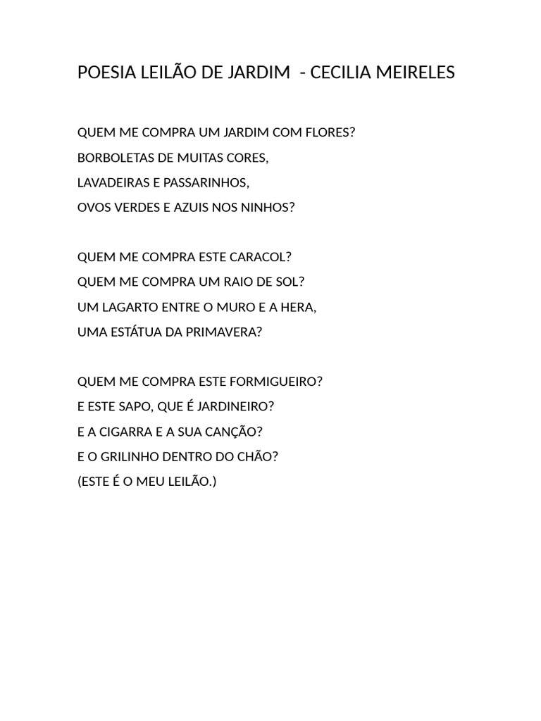Poema "Leilão de Jardim" de Cecília Meireles | PDF