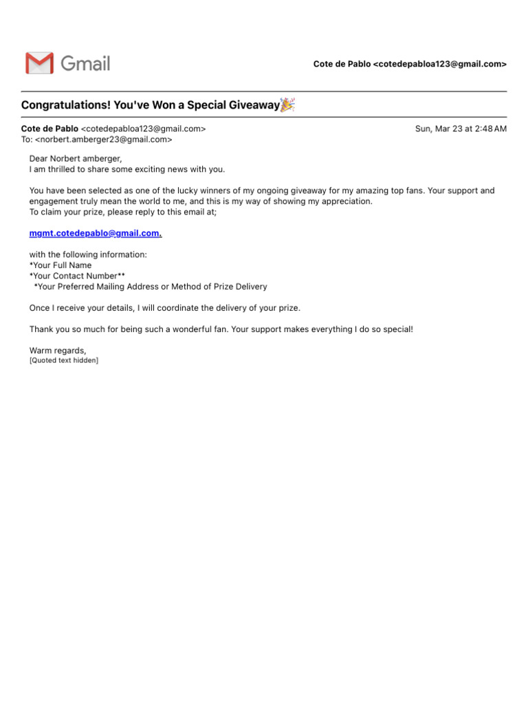 Congratulations! You'Ve Won A Special Giveaway? | PDF