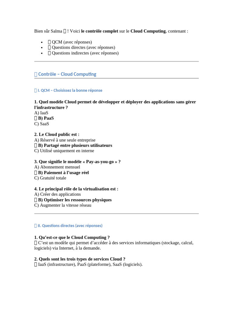 Contrôle complet sur le Cloud Computing | PDF | Cloud computing ...