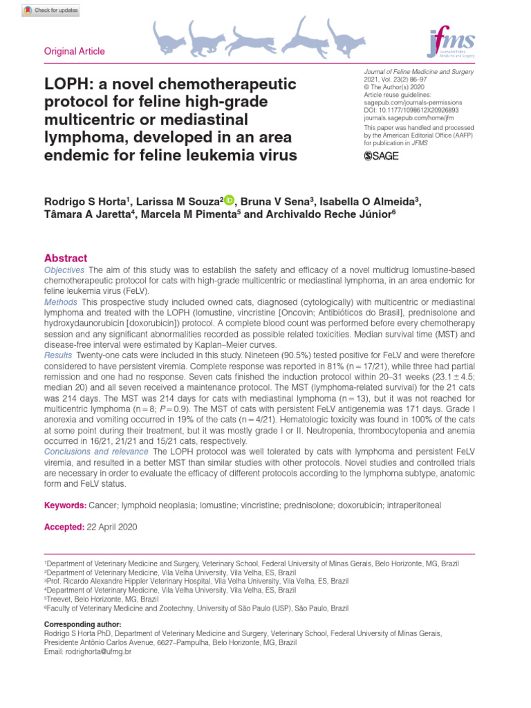 Picture of Horta Et Al 2020 Loph A Novel Chemotherapeutic Protocol For Feline High ...