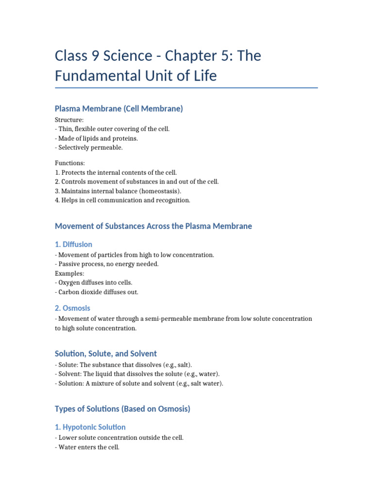 Chapter 5 Cell Notes | PDF