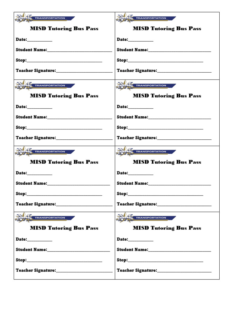 MISD Tutoring Bus Pass Template | PDF