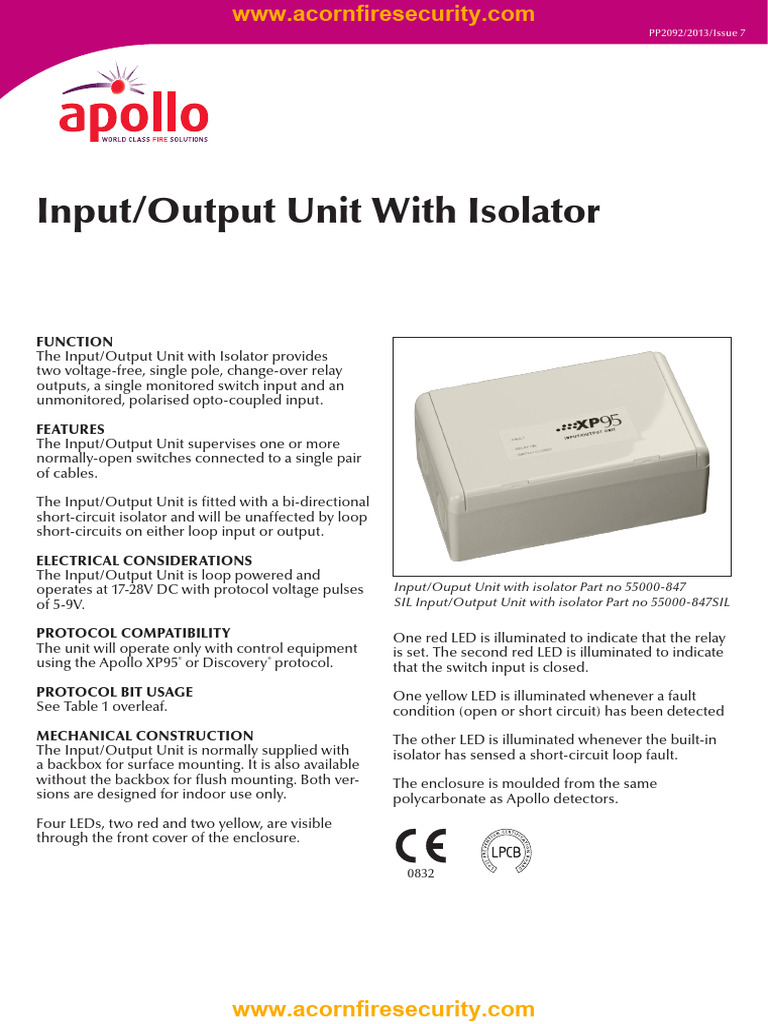 Apollo XP95 Input/Output Unit Overview | PDF | Relay | Switch