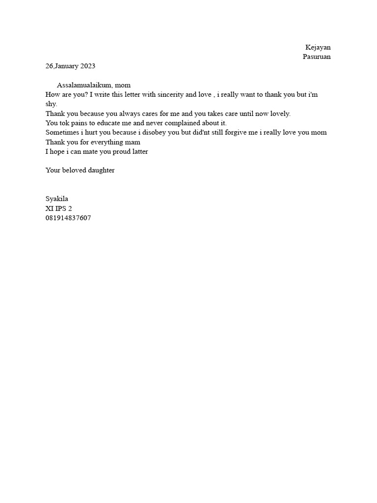 Personal Letter To Mother - 3 | PDF