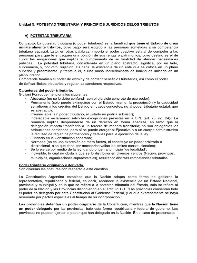 Potestad Tributaria y Principios Jurídicos | PDF | Impuestos | Constitución
