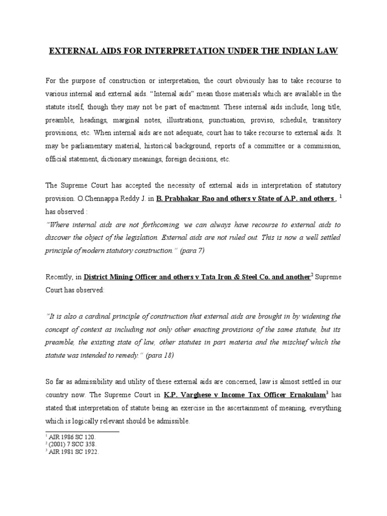 External Aids in Indian Statutory Interpretation | PDF | Statutory ...
