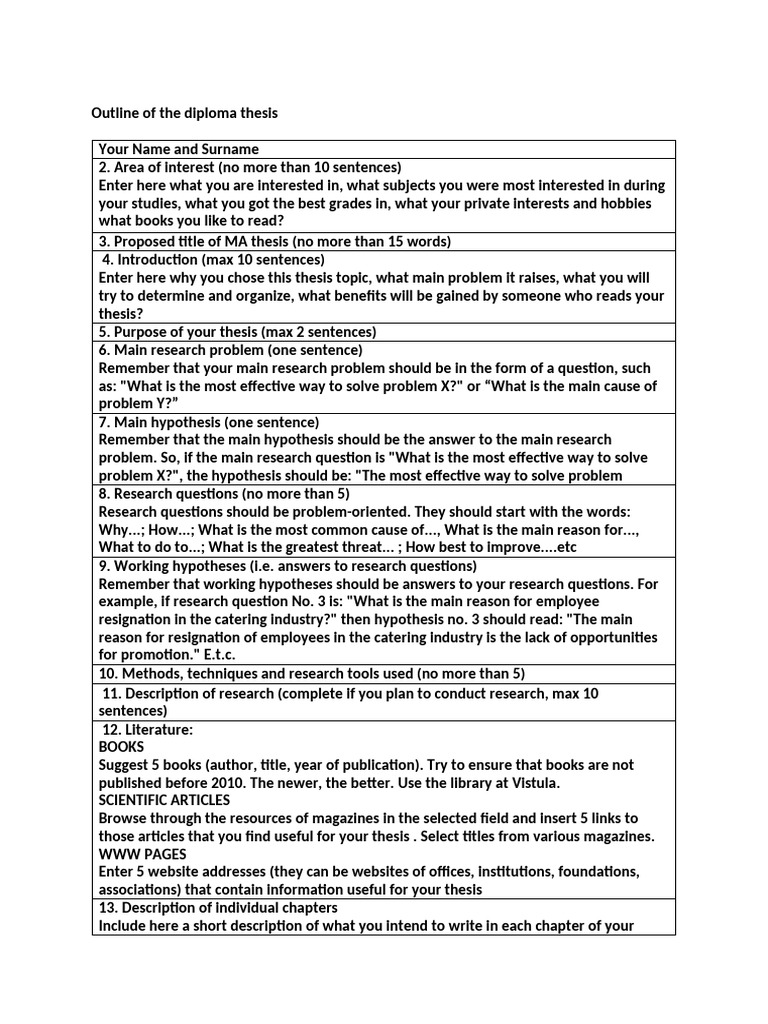 Diploma Thesis Outline Template | PDF | Hypothesis | Thesis