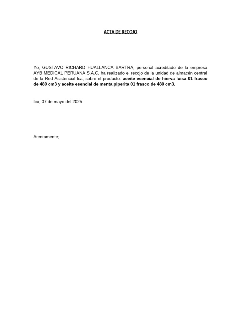 Acta de Recojo | PDF