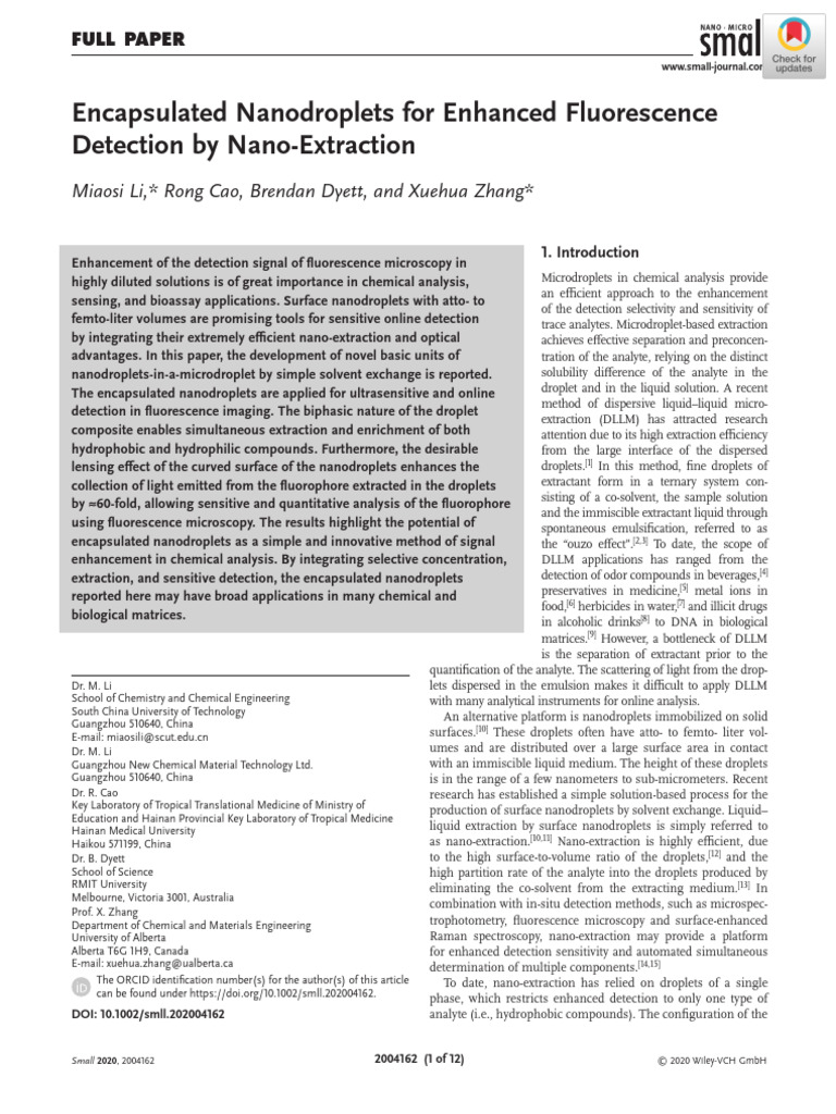 Encapsulated Nanodroplets For Enhanced Fluorescence Detection by Nano ...