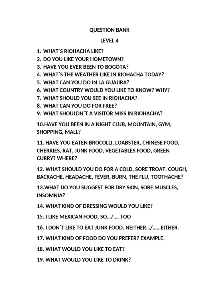 Level 4 Question Bank for Travelers | PDF