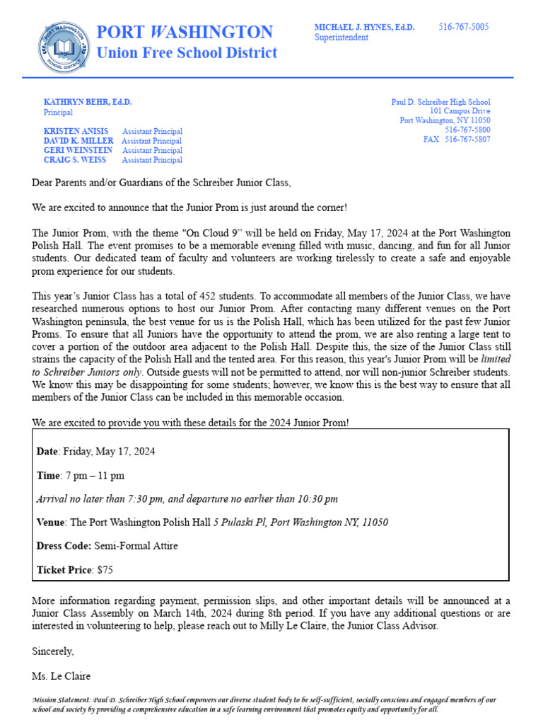 2025 Junior Prom Parent Letter, English | PDF | Prom