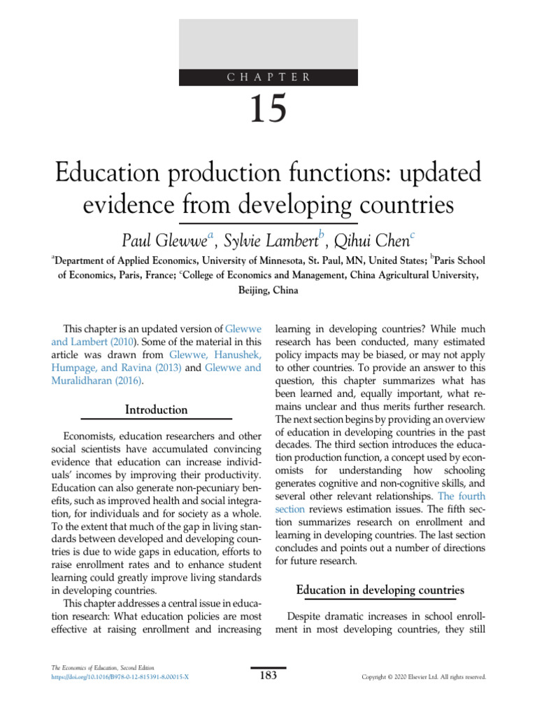 Education Production in Developing Countries | PDF | Literacy ...
