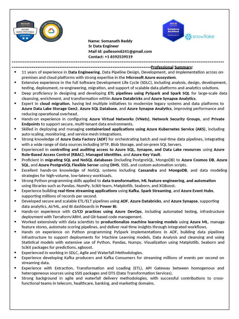Azure Data Engineer Job Description | PDF | Apache Spark | Microsoft Azure