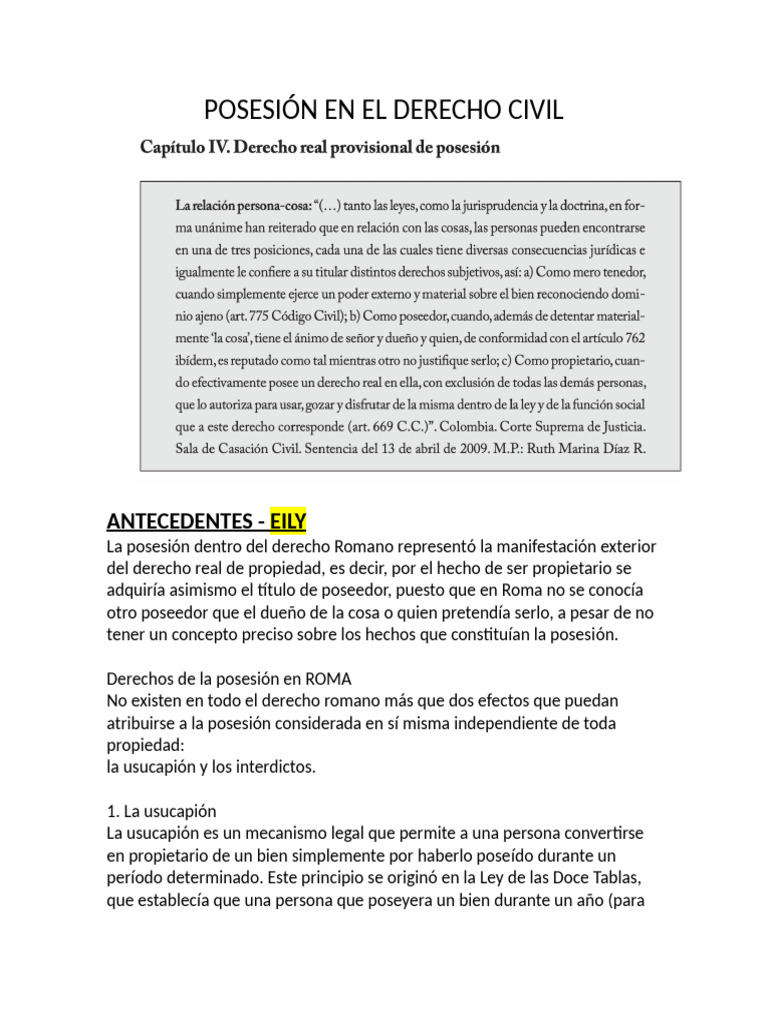 Posesión en el Derecho Civil | PDF | Posesión (Ley) | Propiedad