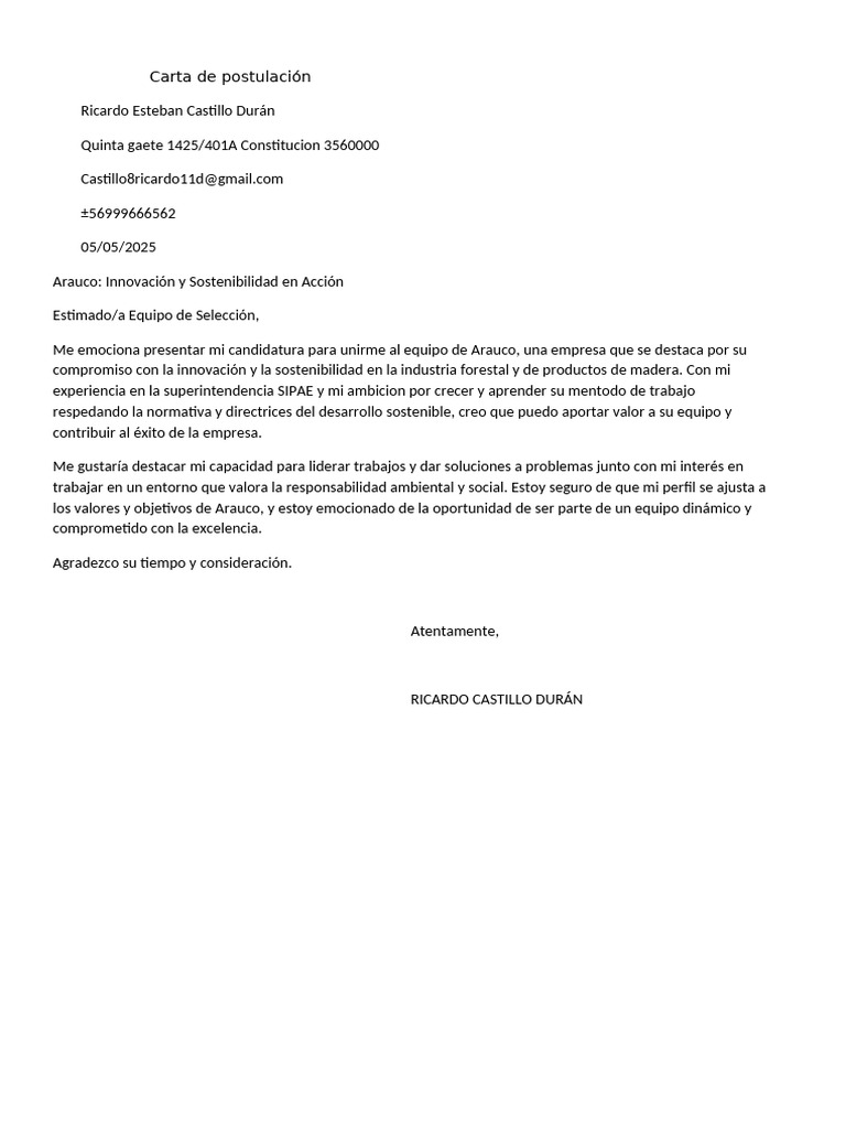 Carta de Postulación | PDF