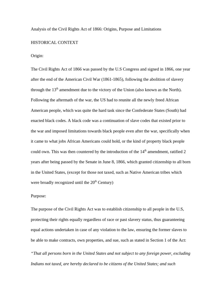 Analysis of the Civil Rights Act of 1866 | PDF | Government | The ...