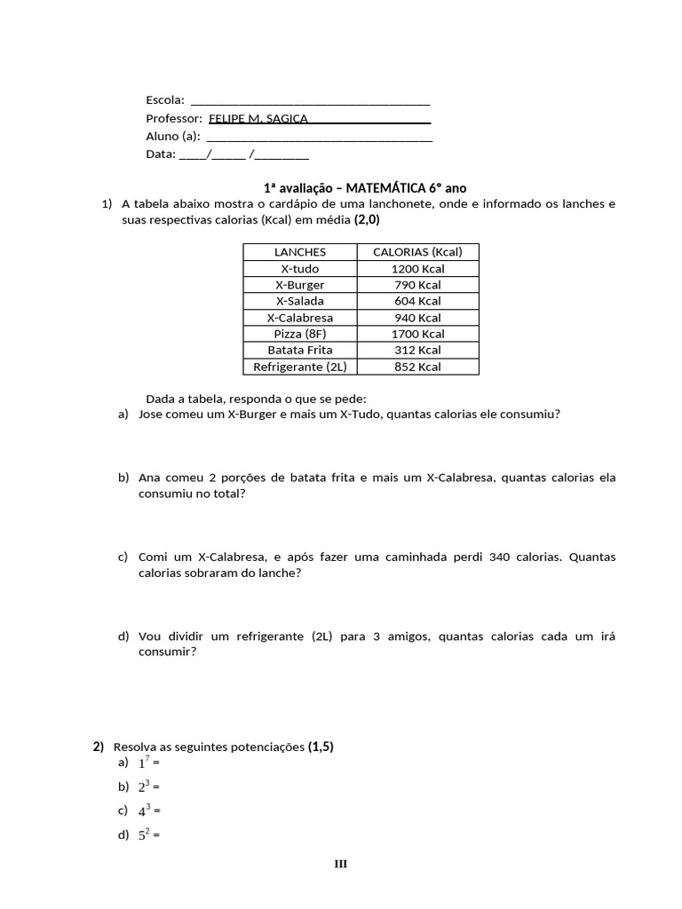 Prova 3 - 6º PDF | PDF