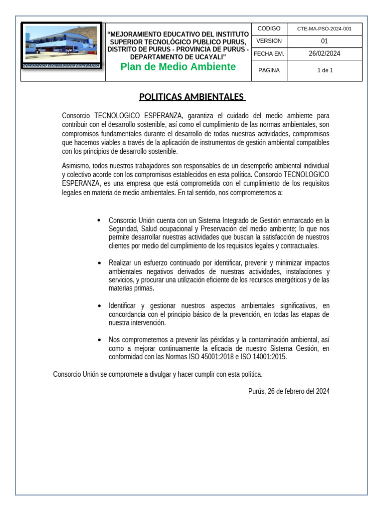 Política Ambiental y Protección Al Medio Ambiente Cte | PDF ...