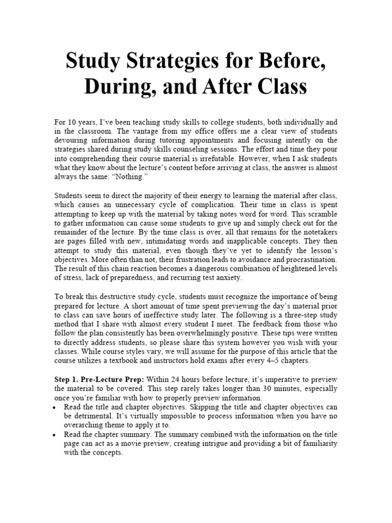 b. Study Strategies for Before During and After Class | PDF | Lecture ...