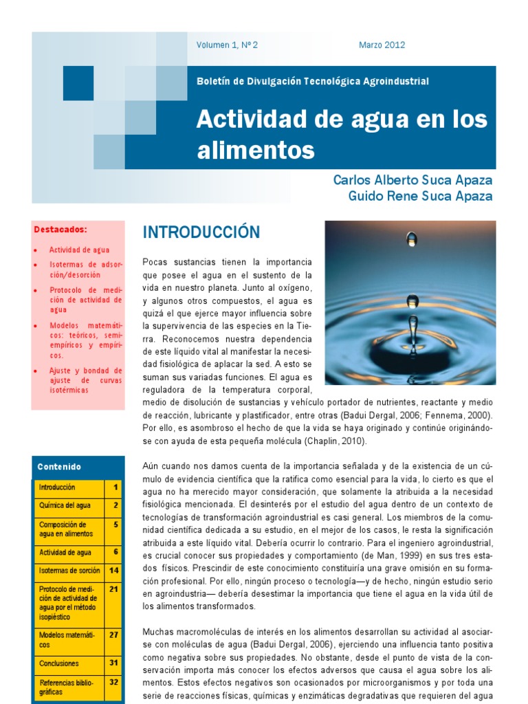 Actividad de Agua en los Alimentos Enlace químico