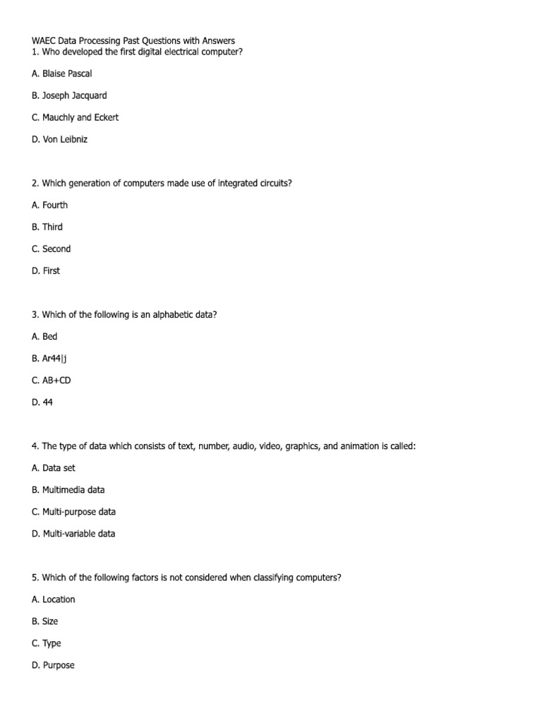 Data Processing Past Questions by Israel Creative Hub | PDF