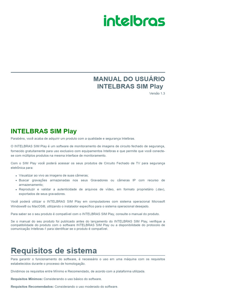 Manual do Intelbras SIM Play | PDF | Sistema operacional | Rede de ...