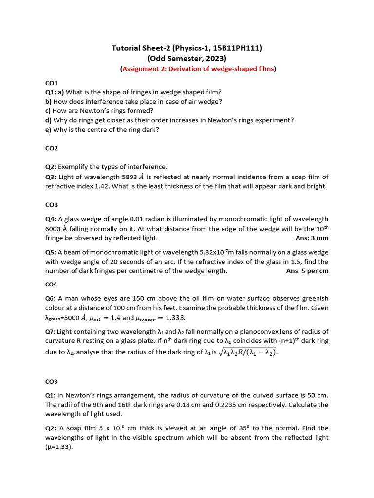 Tuturial-2 Physics 1 | PDF