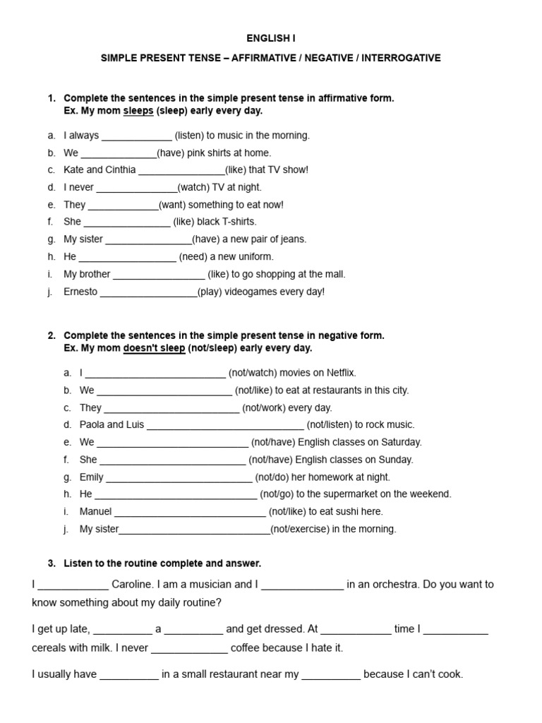 Simple Present Tense Af-Neg-Int | PDF | Workweek And Weekend