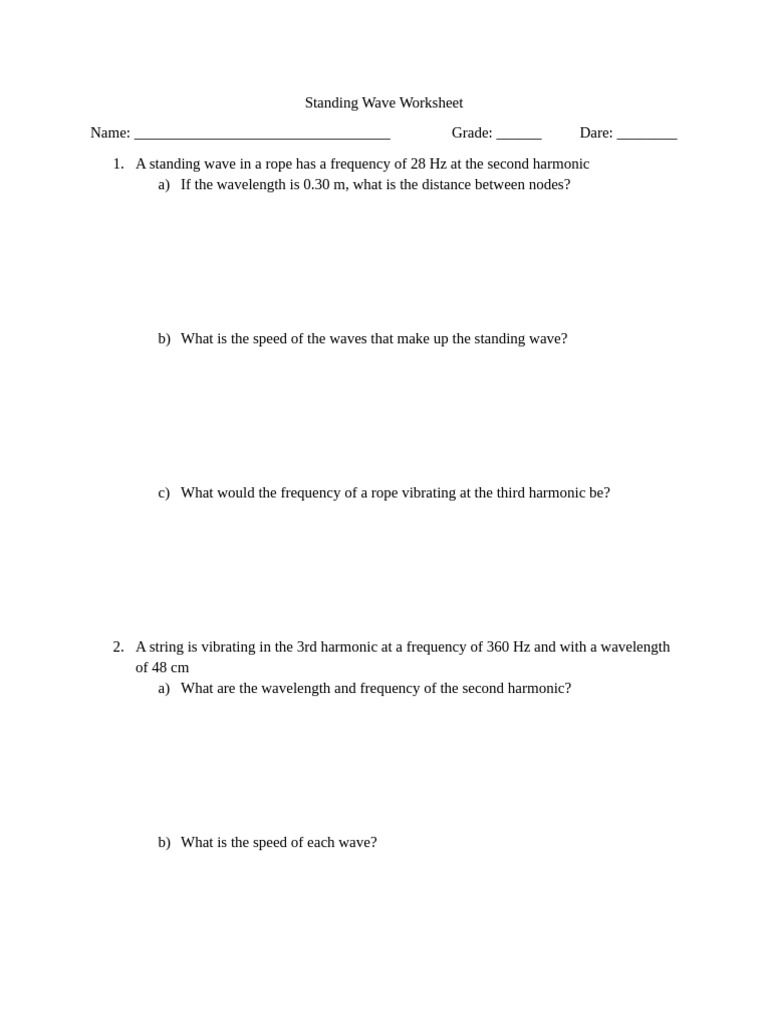 Standing Wave Worksheet and Problems | PDF