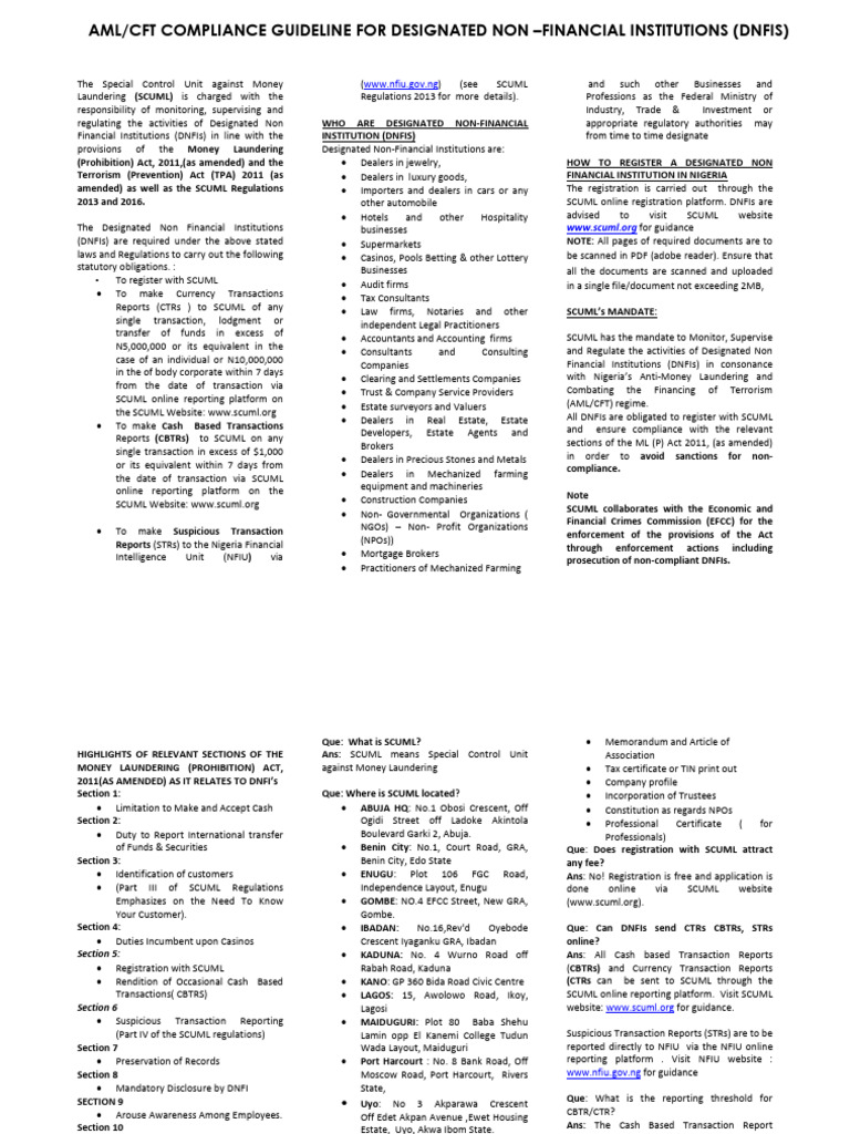 Aml CFT Compliance Guidelines For Dnfis 1 | PDF | Regulatory Compliance ...