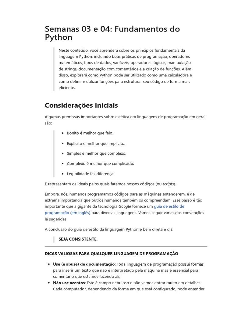 Semanas 03 e 04 Fundamentos Do Python | PDF | Python (linguagem de ...