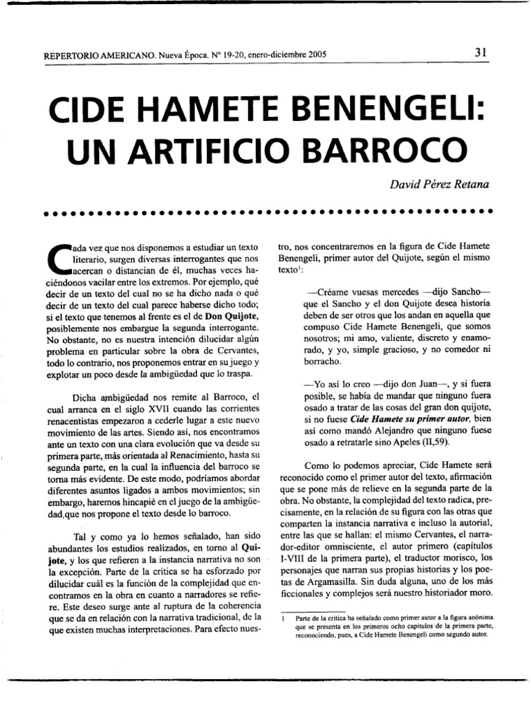 CIDE_HAMETE_BENENGELI_UN_ARTI | PDF
