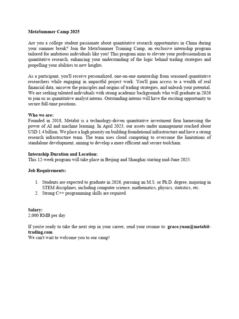 Meta Summer Camp 2025 JD | PDF