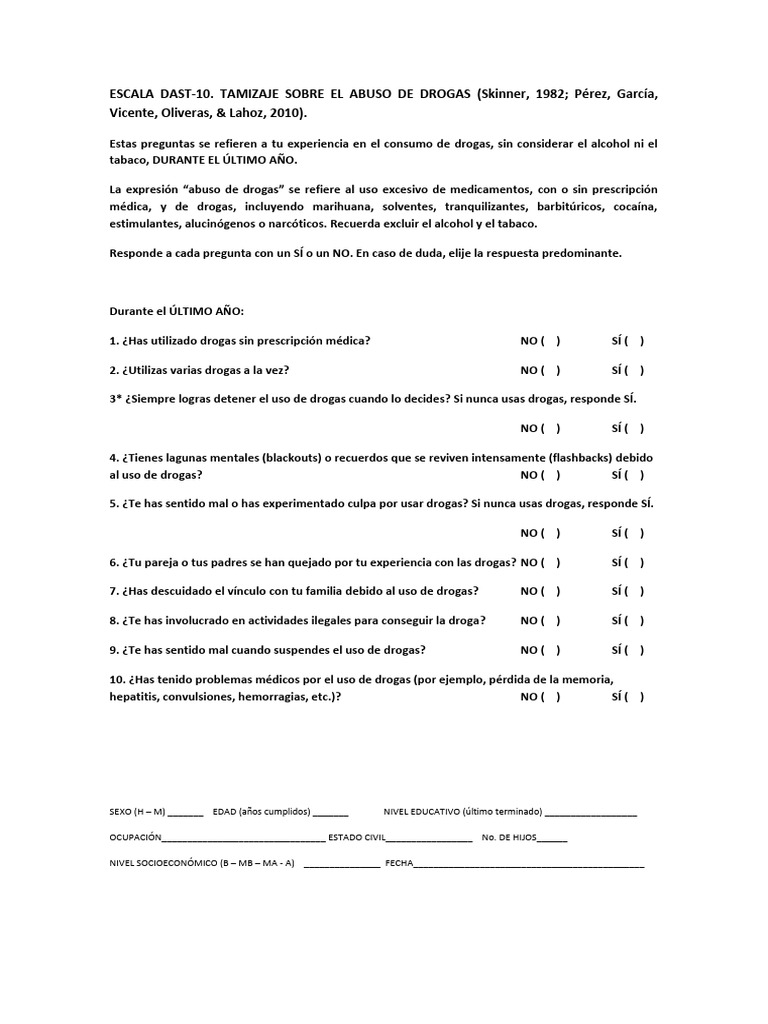 Escala DAST-10 para Tamizaje de Drogas | PDF | La dependencia de ...