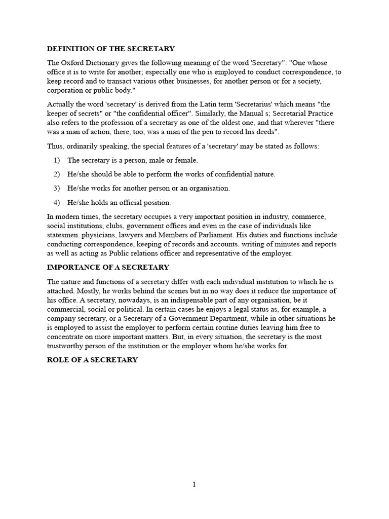 Role and Importance of a Secretary | PDF | Secretary Of State | Government