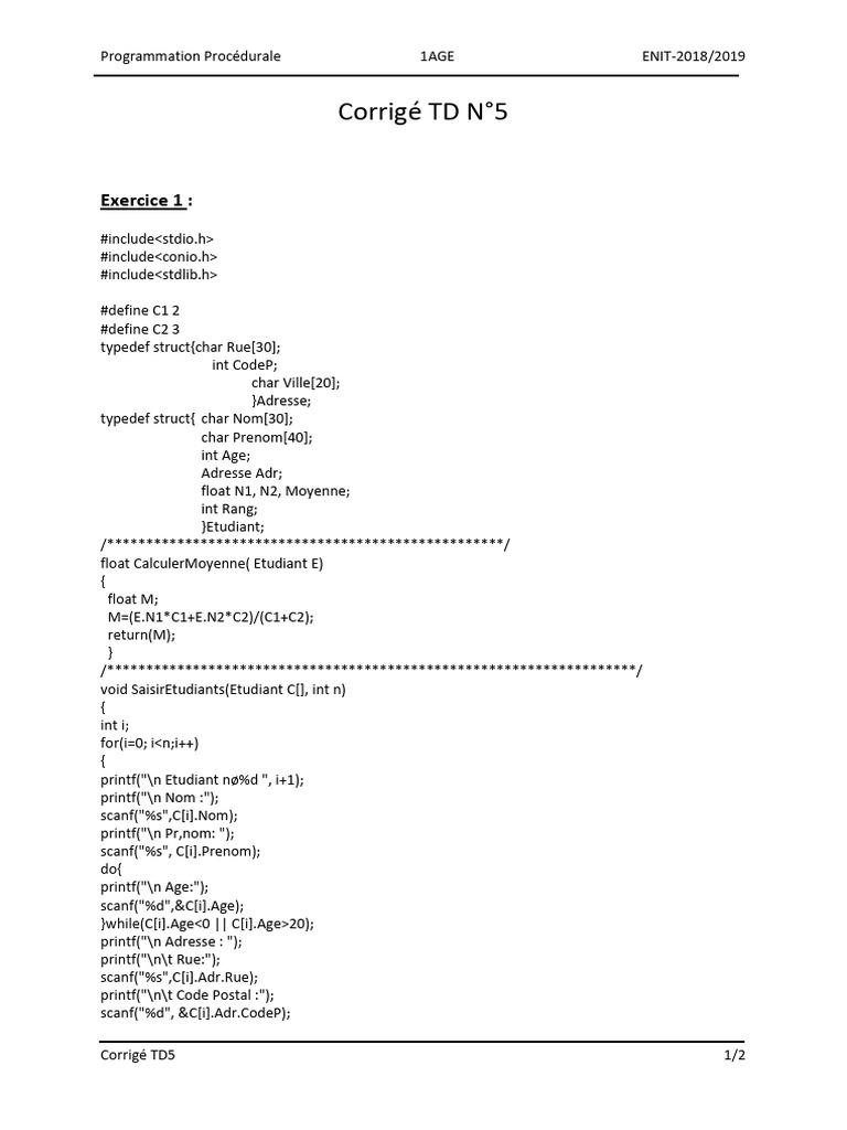 Corrigé TD Programmation Procédurale | PDF | Programmation informatique ...