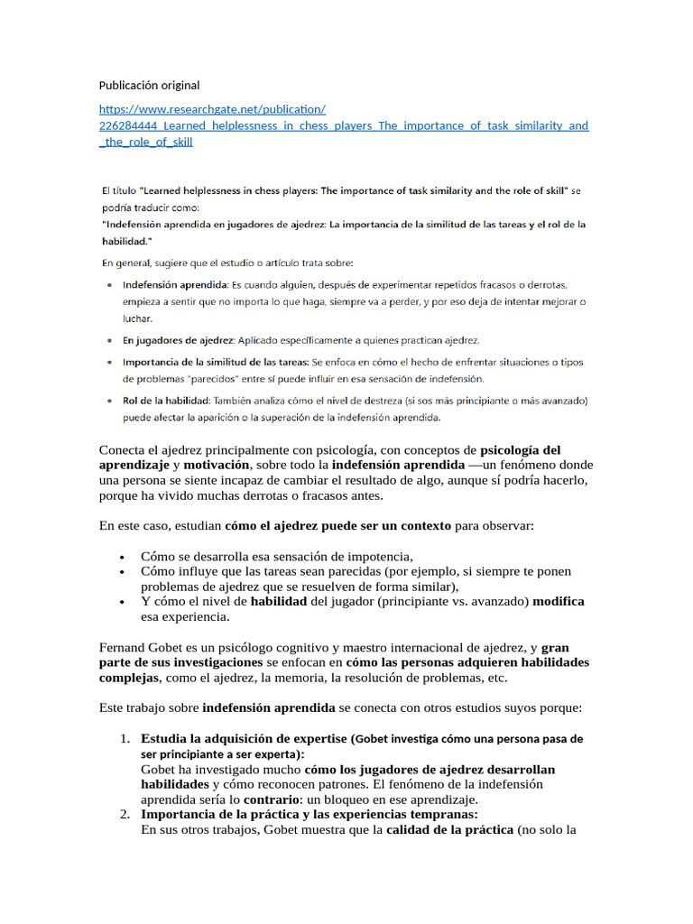 Indefensión aprendida en ajedrez: estudio | PDF | Aprendizaje | Ajedrez