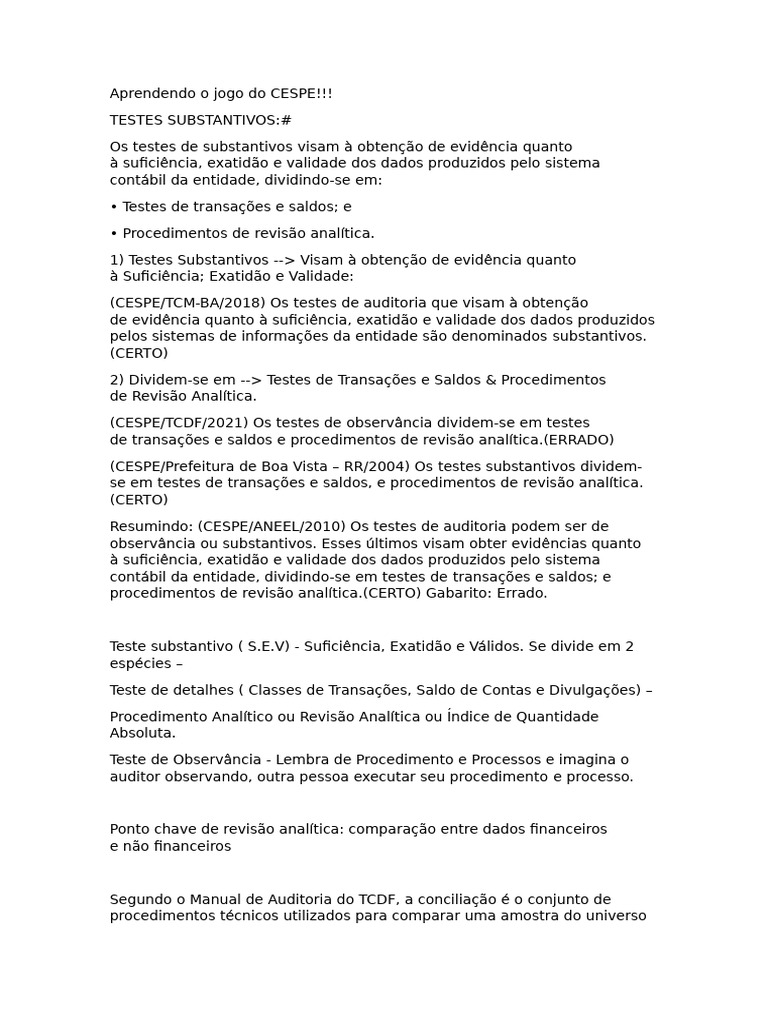 Testes Substantivos e Riscos na Auditoria | PDF | Administração pública ...