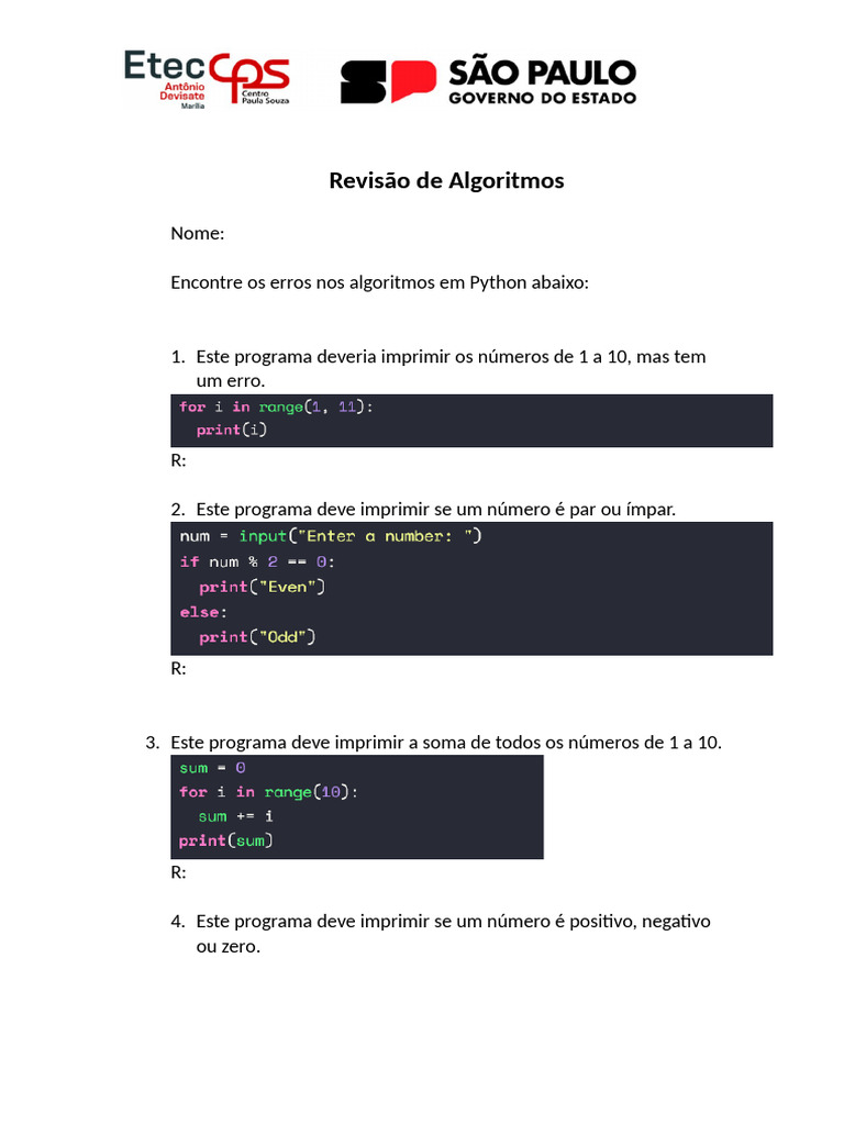 Erros em Algoritmos Python | PDF