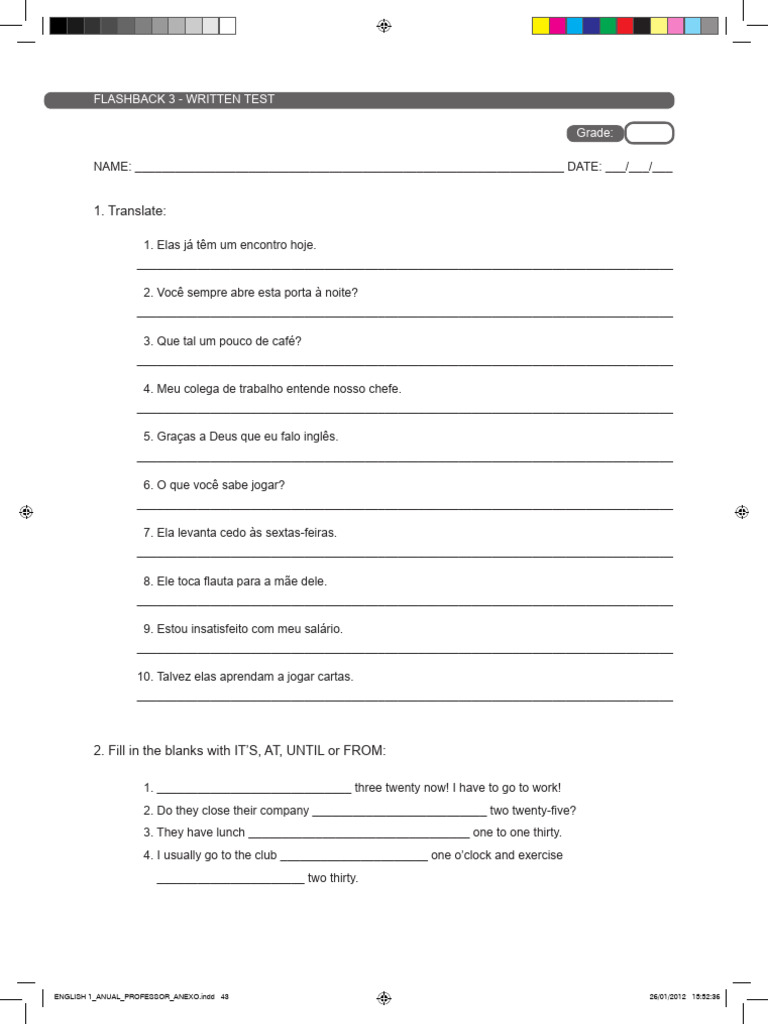 Teste de Inglês: Traduções e Exercícios | PDF