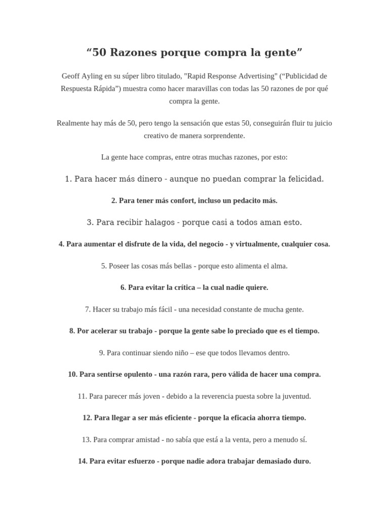 50 Razones de compra de la gente | PDF | Amor