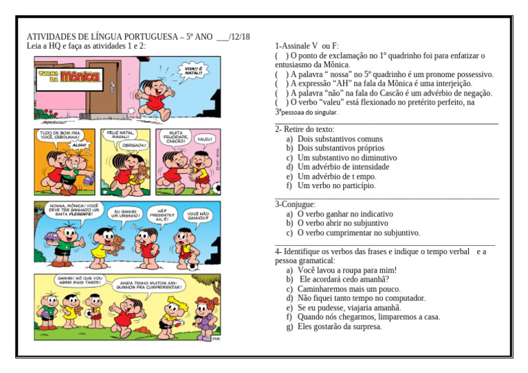 Atividades de Português - 5º Ano | PDF | Morfologia linguística | Gramática