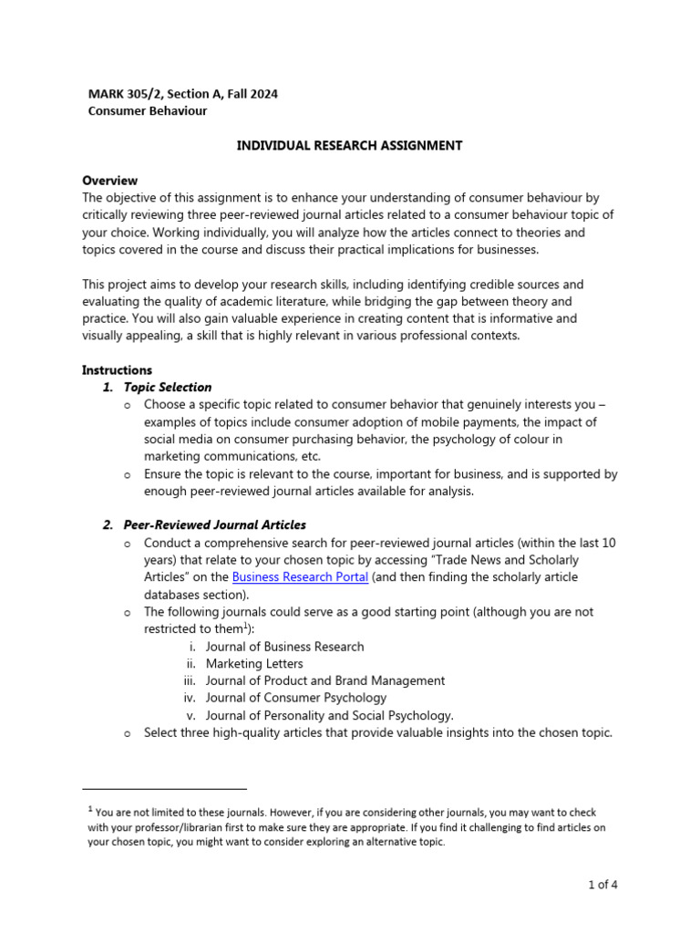 MARK 305-A-Fall 2024-Individual Research Assignment Guidelines | PDF ...