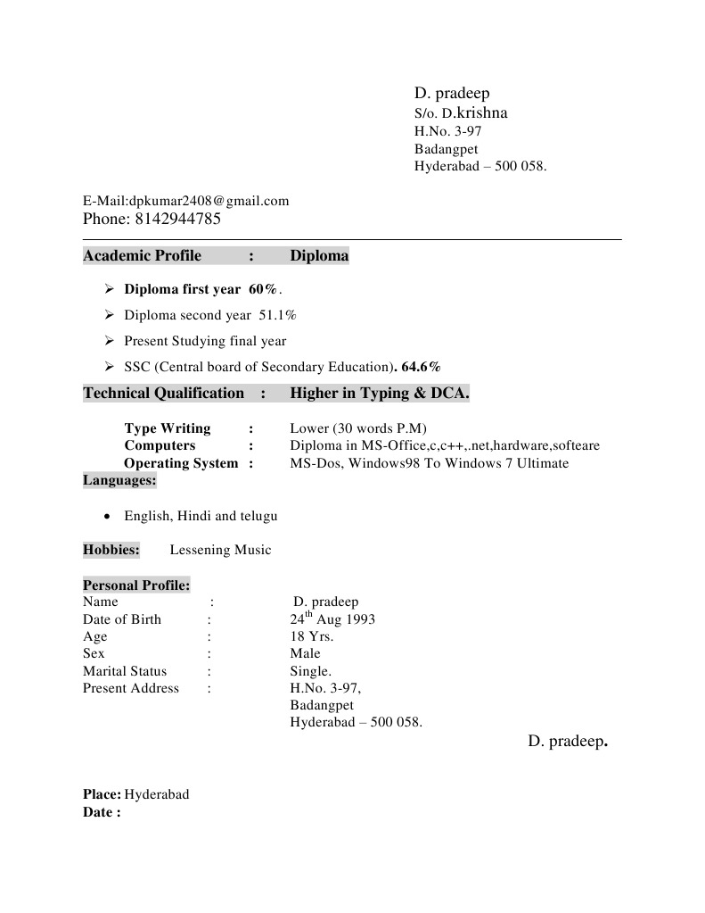 D. Pradeep's Academic and Personal Profile | PDF
